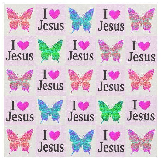 PINK I LIEBE JESUS BUTTERFLY FABRIC STOFF (Nahaufnahme)
