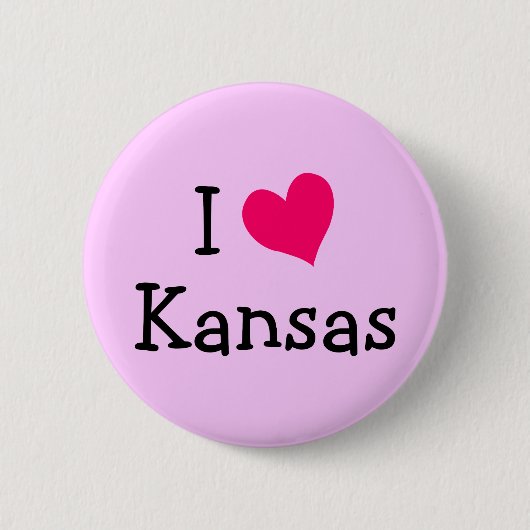 Pink I Liebe Kansas Button (Vorderseite)