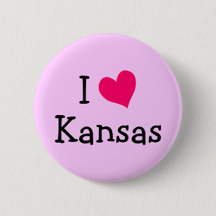 Pink I Liebe Kansas Button