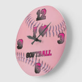 Pink I Liebe Softball Große Wanduhr (Winkel)