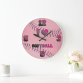 Pink I Liebe Softball Große Wanduhr (Zuhause)