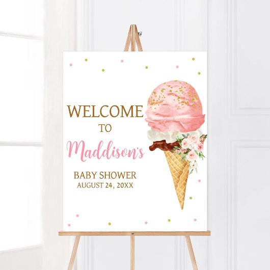 Pink Ice Cream Baby Dusche Empfang Poster