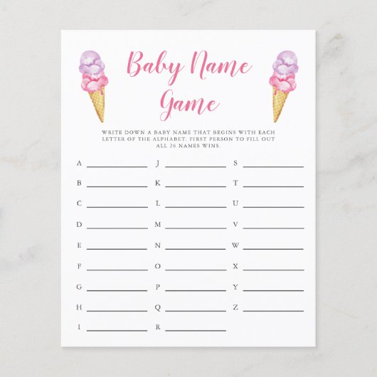 Pink Ice Cream Baby Name Duschspiel (Vorderseite)