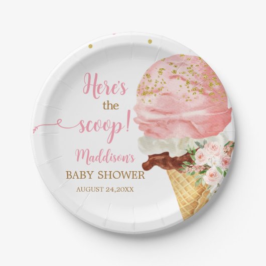 Pink Ice Cream Baby Shower  Pappteller (Vorderseite)