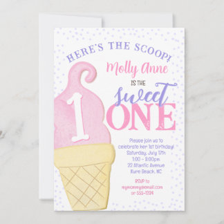 Pink Ice Cream Cone Polka Dots 1st Birthday Girl Einladung
