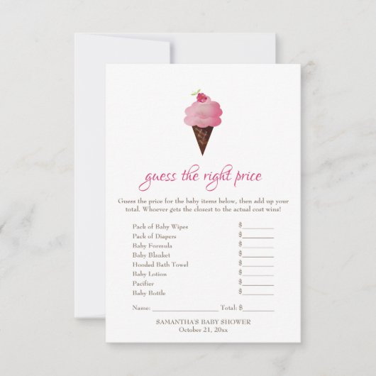 Pink Ice Cream Raten Sie das richtige Preisspiel Einladung (Vorderseite)