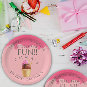 Pink Ice Cream Themed Girls erste Geburtstagsparty Pappteller