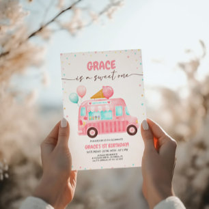 Pink Ice Cream Truck Hier ist der Scoop Geburtstag Einladung