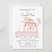 Pink Ice Cream Truck Sweet One 1st Birthday Party Einladung (Vorderseite)