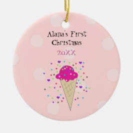 Pink Ice Creme Cone Baby First Christmas Keramik Ornament