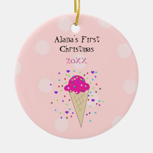 Pink Ice Creme Cone Baby First Christmas Keramik Ornament (Vorne)