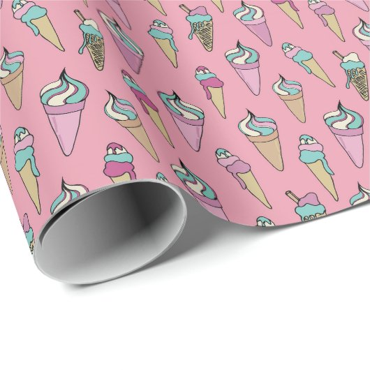 Pink Ice Creme Cone Gift Muster Geschenkpapier (Rolleneckpunkt)