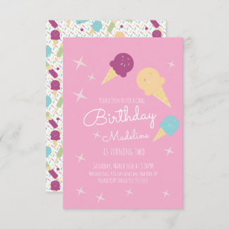 Pink Ice Creme Cones Stars Sommer Geburtstagsparty Einladung