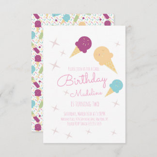 Pink Ice Creme Cones Stars Sommer Geburtstagsparty Einladung