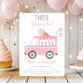 Pink Ice Creme Truck Dritter Geburtstag Einladung