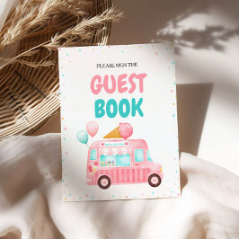 Pink Ice Creme Truck Gästebuch Sockelschild
