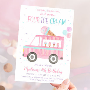 Pink Ice Creme Truck Vierten Geburtstag Einladung