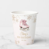 Pink Ice Skating Birthday Gold Glitter Snowflakes Pappbecher (Vorderseite)