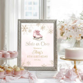Pink Ice Skating Birthday Gold Snowflakes Welcome Poster