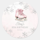 Pink Ice Skating Birthday Silver Glitter Snowflake Runder Aufkleber (Vorderseite)