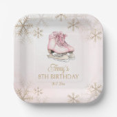 Pink Ice Skating Girl Birthday Gold Snowflakes Pappteller (Vorderseite)