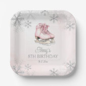 Pink Ice Skating Girl Birthday Silver Snowflakes Pappteller (Vorderseite)
