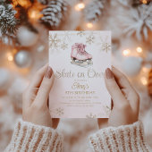 Pink Ice Skating Gold Glitter Snowflake Birthday Einladung