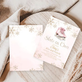 Pink Ice Skating Gold Glitter Snowflake Birthday Einladung