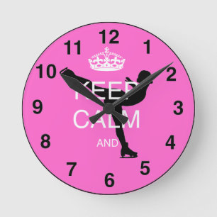 PINK iceskater skating GIFTs .. Keep calm skate on Runde Wanduhr