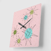 Pink Iconic Atomic Starbursts Wall Clock Quadratische Wanduhr (Winkel)