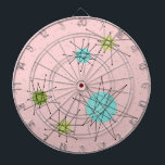 Pink Iconic Atomic Sternexplosion Dart Board Dartscheibe<br><div class="desc">Dieses rosafarbene Muster der atomaren Sternexplosion Dart Board zeichnet sich durch die idealen atomaren Sternexplosionen aus. Das stimmt! Die alte Schule, First Lady Pink farbener Hintergrund mit goldenen Fesseln ist der perfekte Hintergrund für die lebendigen türkisfarbenen, beruhigenden Sellerie und kitschigen Birnen grünen Kreise. Die Farbflecken sind sporadisch in verschiedenen Größen...</div>