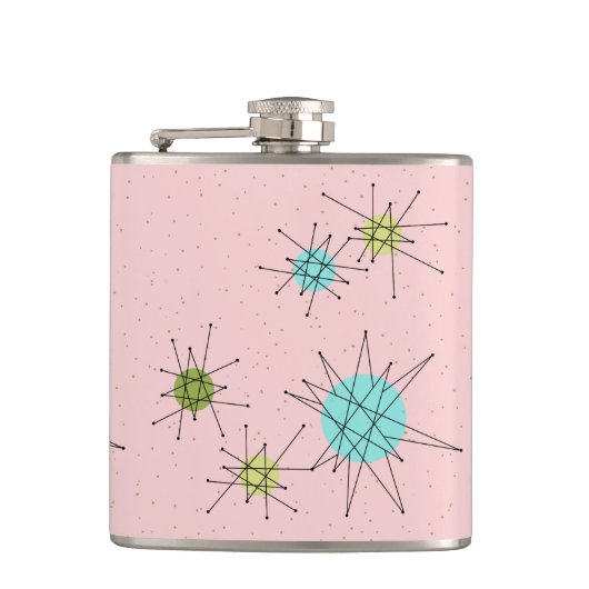 Pink Iconic Atomic Sternexplosionen Vinyl Wrapped  Flachmann (Vorderseite)