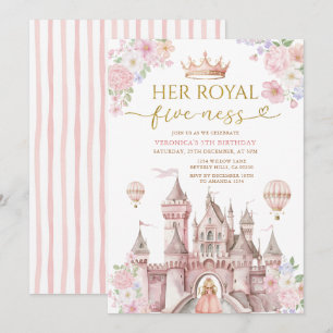 Pink Ihre Königliche fünf-heit Geburtstag Schloss  Einladung