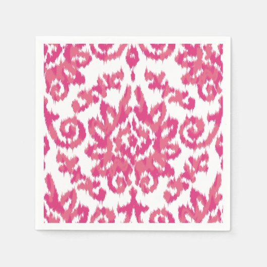 Pink Ikat Boho Whimsical Ethnic Girly White & Pink Serviette (Vorderseite)