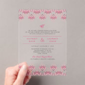 Pink Ikat Border Anand Karaj Sikh Wedding Acryleinladungen (Insitu (Handheld))