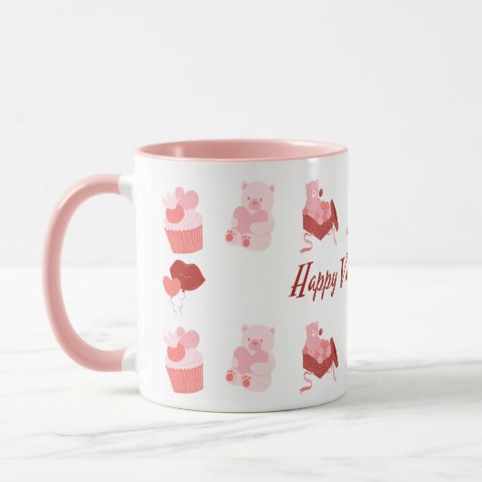 Pink Illustrative Happy Valentine's Day Classic Tasse (Links)