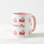 Pink Illustrative Happy Valentine's Day Classic Tasse (VorderseiteRechts)