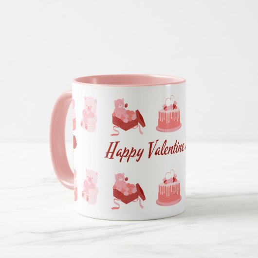 Pink Illustrative Happy Valentine's Day Classic Tasse (Vorderseite Links)