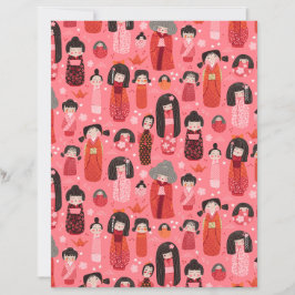 Pink Illustriert Japanisch Kokeshi Scrapbook