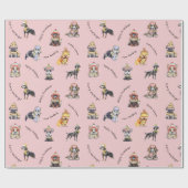 Pink Illustrierte Weihnachtshunde Pattern Urlaub Geschenkpapier (Flach)
