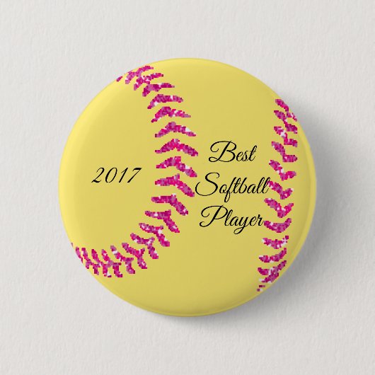 Pink Imitate Glitzer Softball Sticks Button (Vorderseite)
