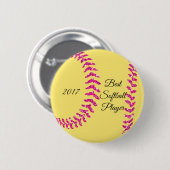 Pink Imitate Glitzer Softball Sticks Button (Vorne & Hinten)