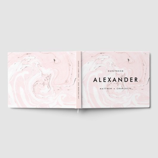 PInk Imitate Marble Modern Wedding Gästebuch (Voll)