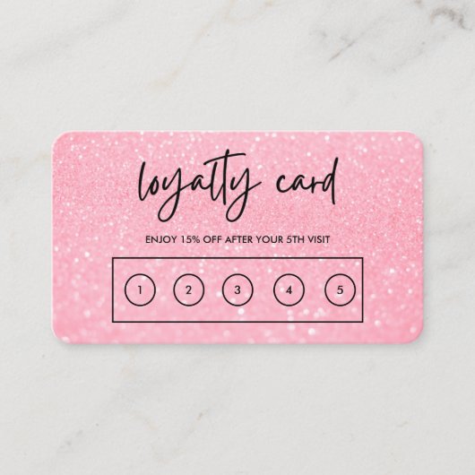 Pink Imitats Glitzer Custom Loyalty Card Visitenkarte (Vorderseite)
