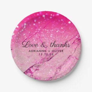 Pink Imitats Glitzer Marble Pattern Hochzeit Viele Pappteller