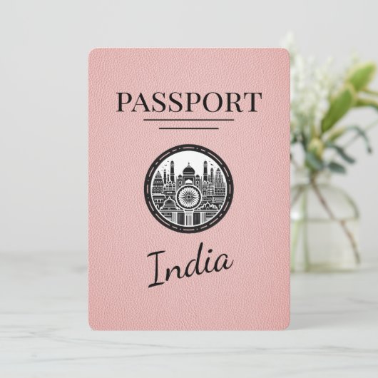 Pink India Passport Save the Date (Stehend Vorderseite)