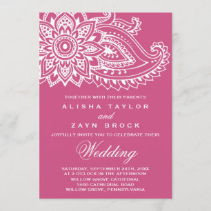 Pink Indian Paisley Wedding Einladung