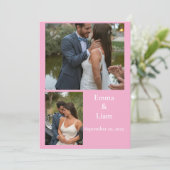 Pink individuell anpassbare Foto Collage Hochzeit Dankeskarte (Stehend Vorderseite)