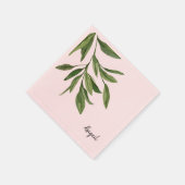 Pink Individuelle Name Foliage Cocktail Serviette (Ecke)