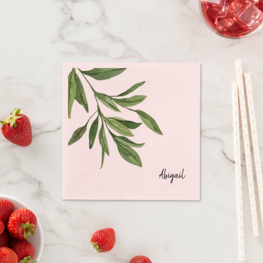 Pink Individuelle Name Foliage Cocktail Serviette (Beispiel)